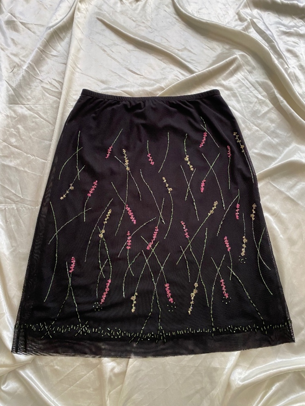 Vintage y2k Black Mesh Beaded Floral Skirt Whimsygoth Boho Medium
